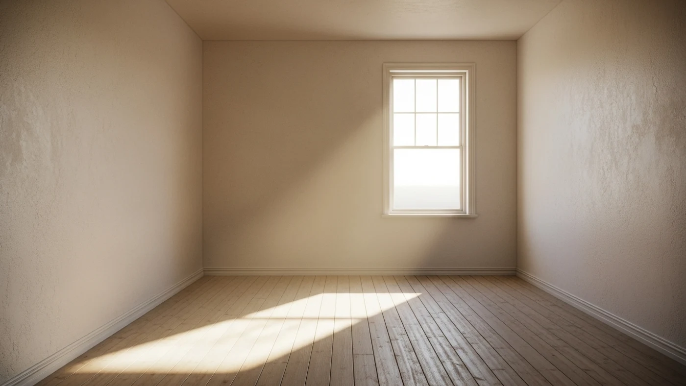 Habitación vacía con ventana y luz de tarde