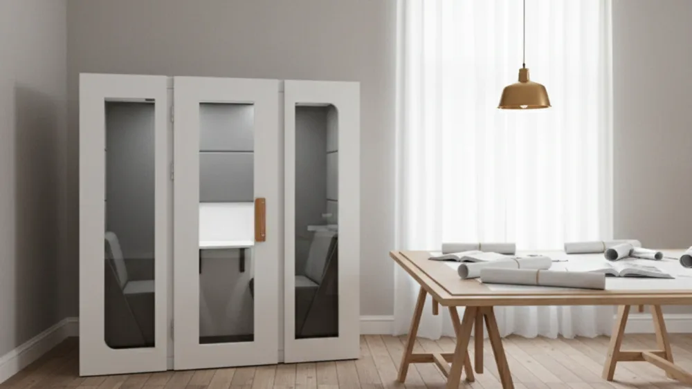 Cabina acústica SilentBox en atelier de arquitecto con luz norte