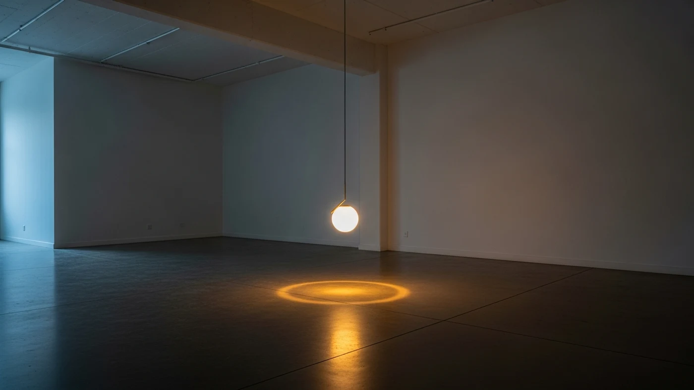 Estudio con lámpara colgante y hormigón